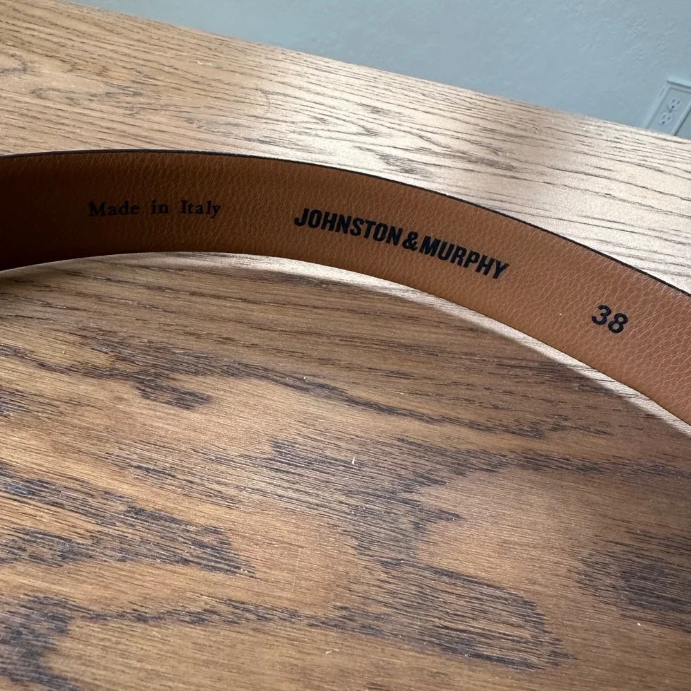 Johnston & Murphy Mens Brown Perforated Leather Dress Belt 38 Made in Italy